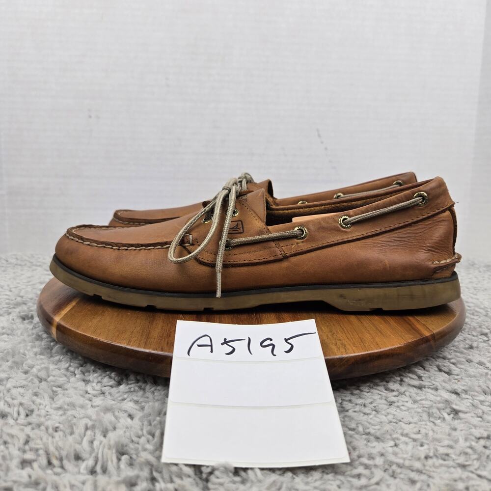 Sperry Top Sider Mens 11.5M Leeward 2-Eye Brown Leather Daily Casual Boat Shoe